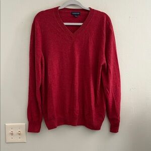 Lands' End Men's Classic Red V-Neck wool Sweater